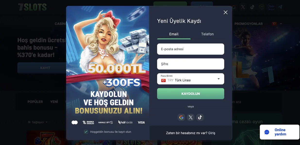 7Slots kayıt — Hesap oluşturmak için adım adım talimat
